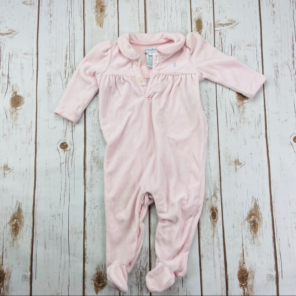 Ralph Lauren Pink Velour Footed One Piece Outfit